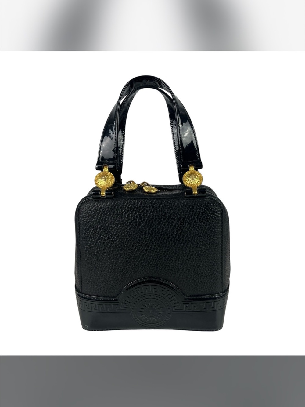 Versace Black Mini Top-Handle Bag with Gold Medallions